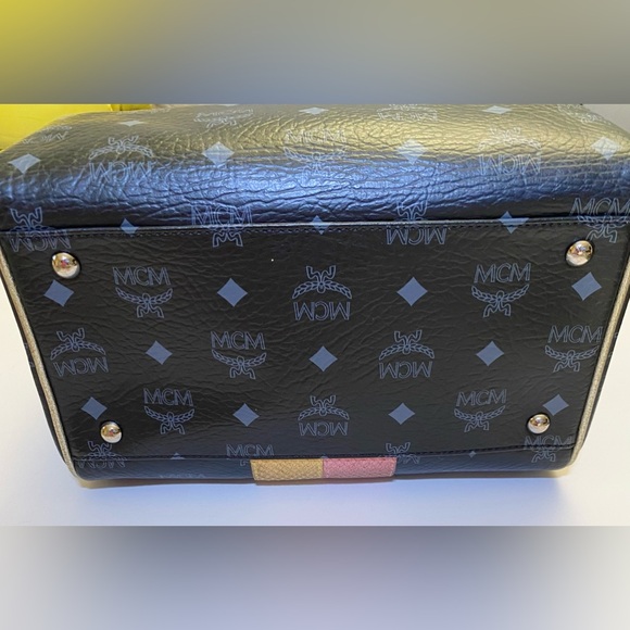 MCM Black Canvas, Snakeskin Embossed and Leather Princess Lion Boston Bag - Picture 3 of 12